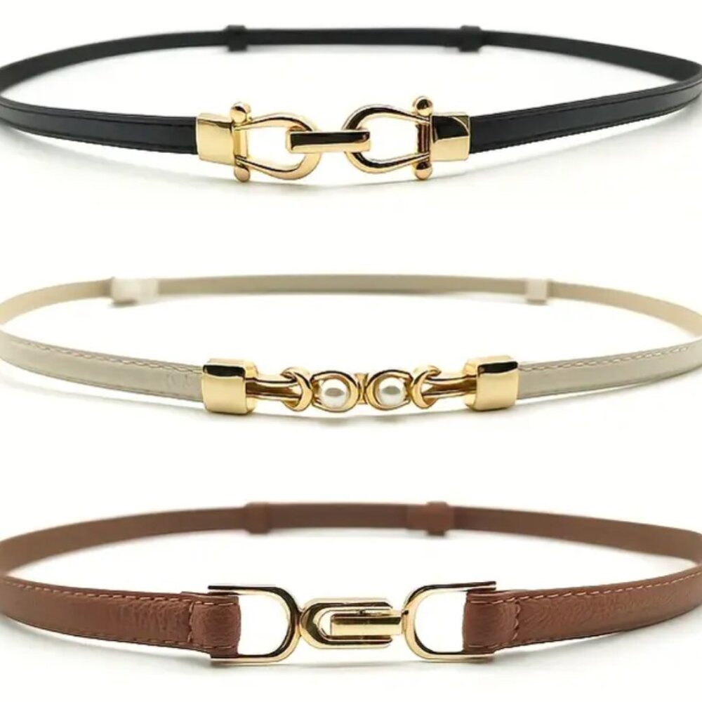 ✨ Three-Piece Skinny Belt Set – Gold Buckle Detail ✨